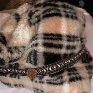 Plaid Faux Fur Bucket Hat